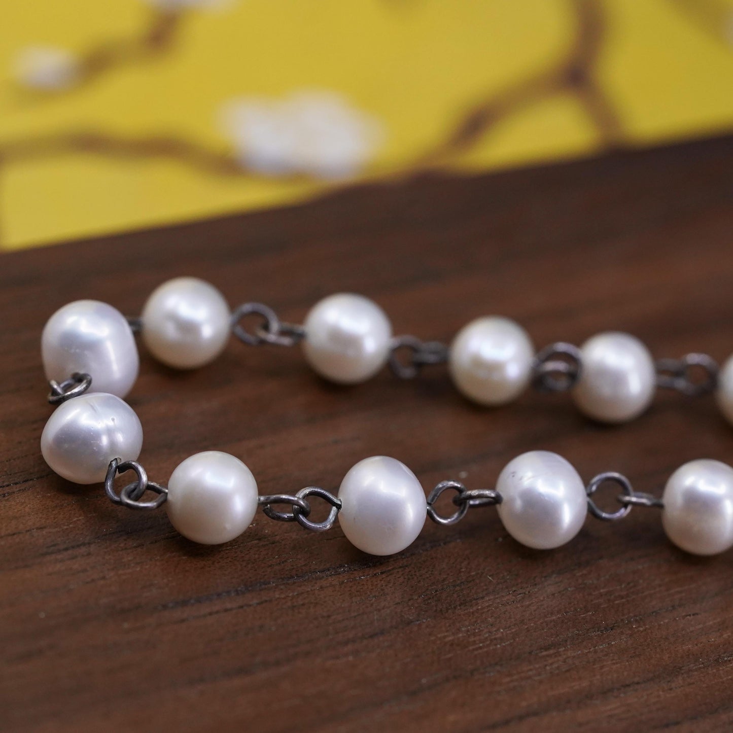 18", vintage Sterling 925 silver handmade necklace with 6mm pearls beads