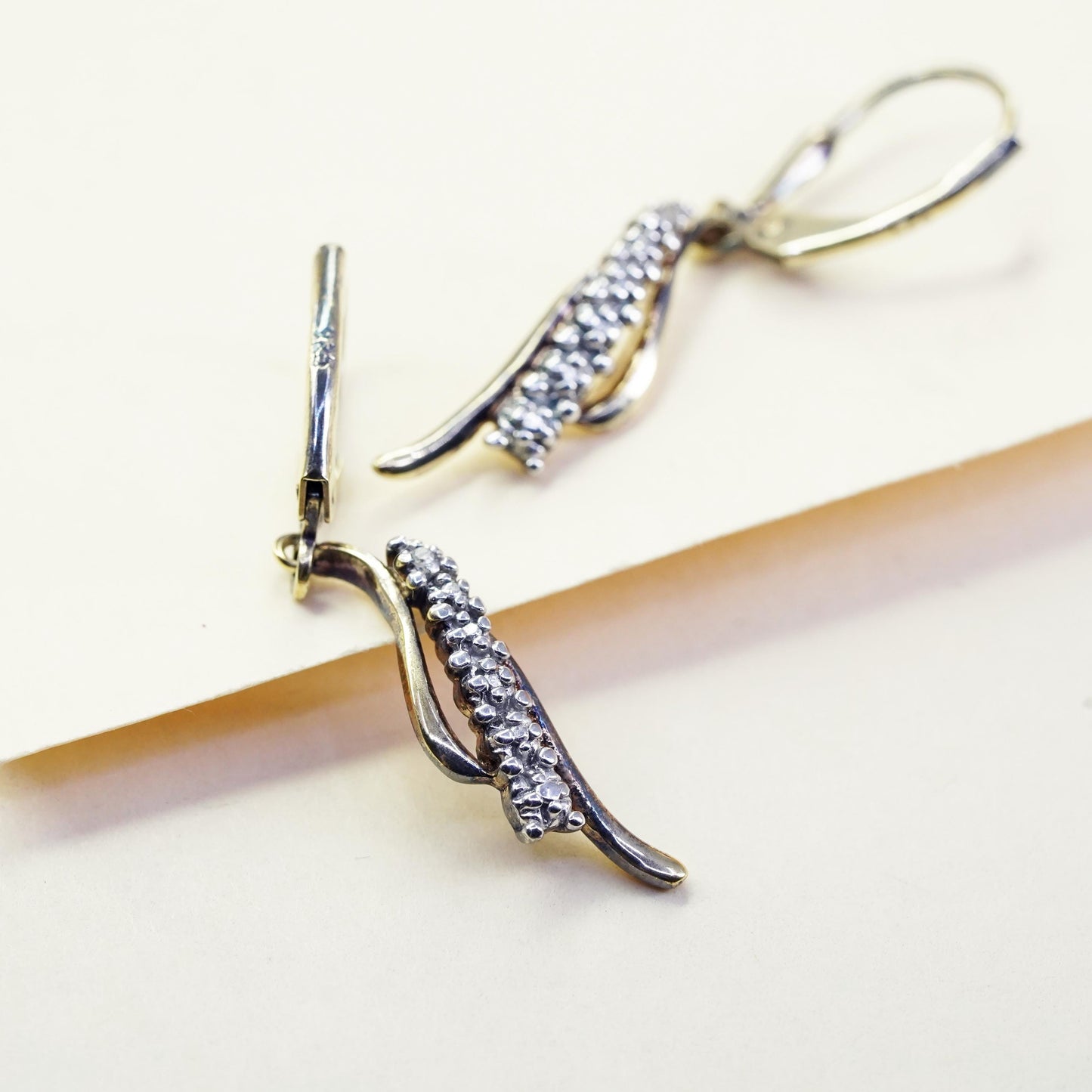 Vintage vermeil gold over sterling 925 silver earrings with diamonds