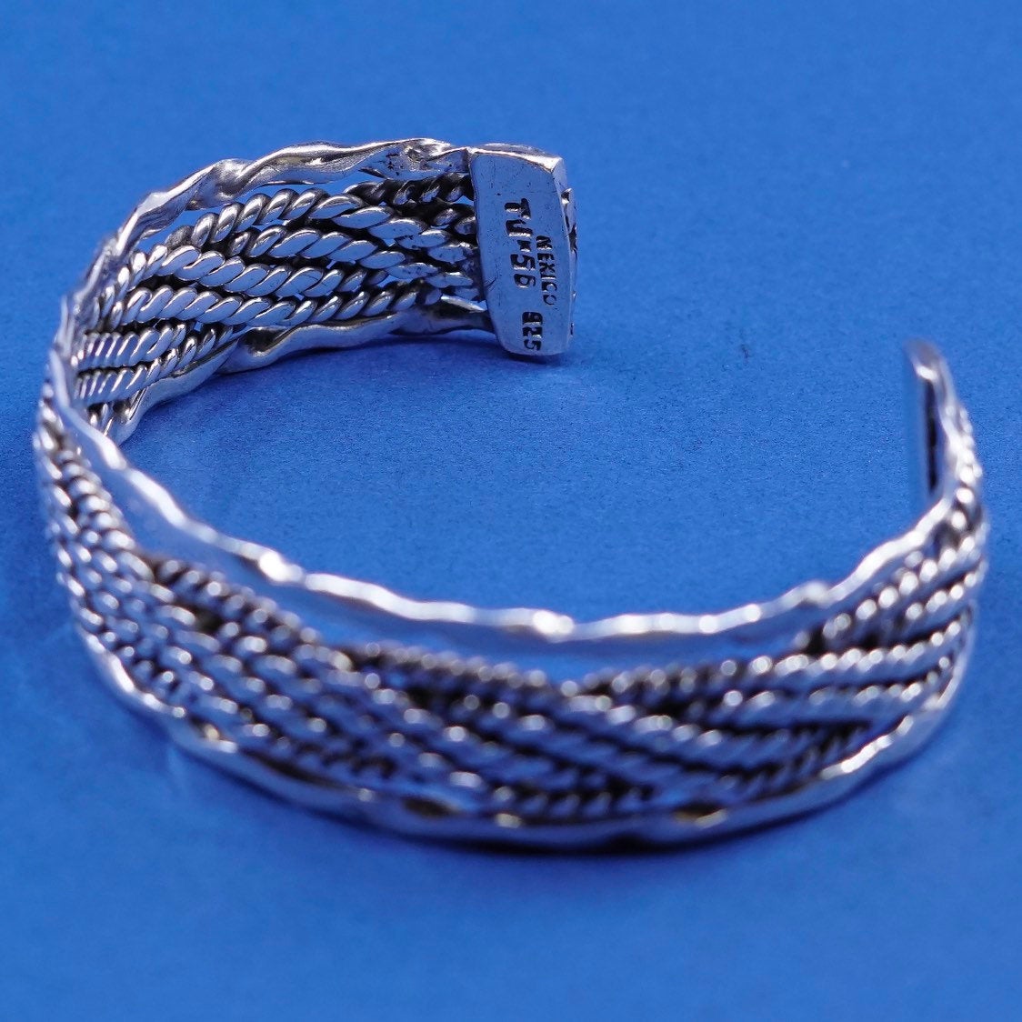 6.75", vtg Mexico sterling silver handmade bracelet wide 925 twisted cable cuff