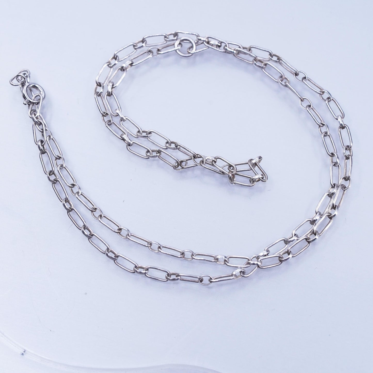 20” 3mm, vintage Sterling 925 silver elongated chain necklace