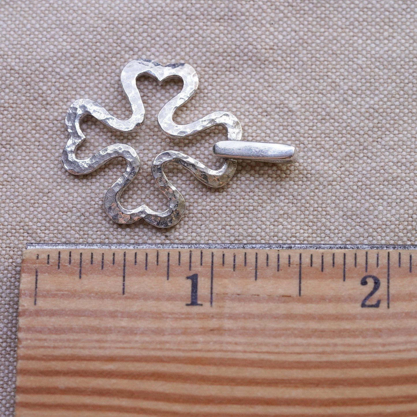 Sterling silver handmade flower pendant, hammered 925 silver lucky clover