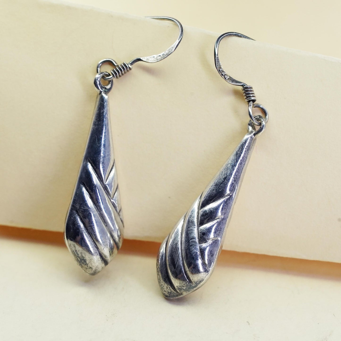 vintage modernist sterling silver 925 handmade teardrop earrings