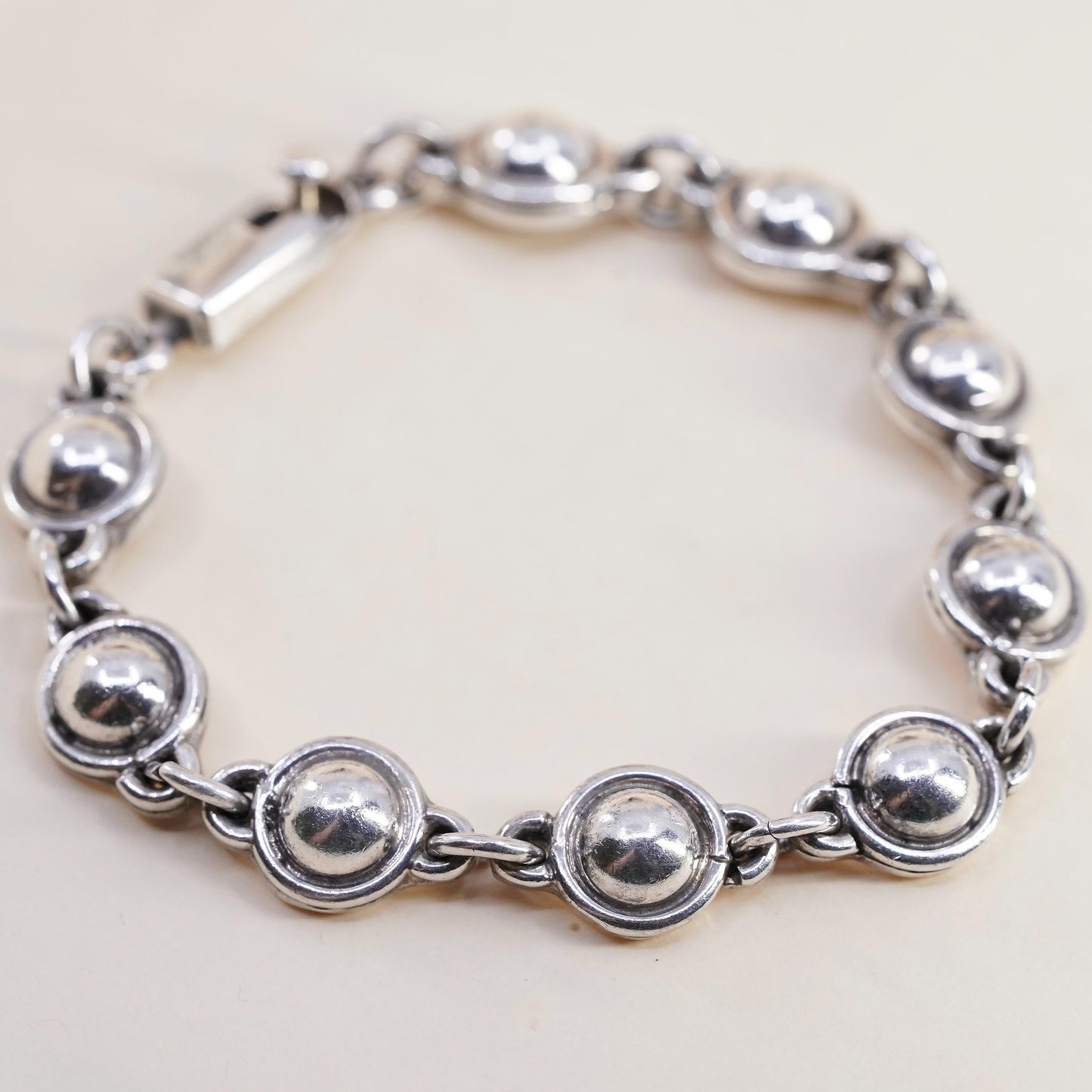 7.25", southwestern Mexican sterling 925 silver handmade beaded chain bracelet