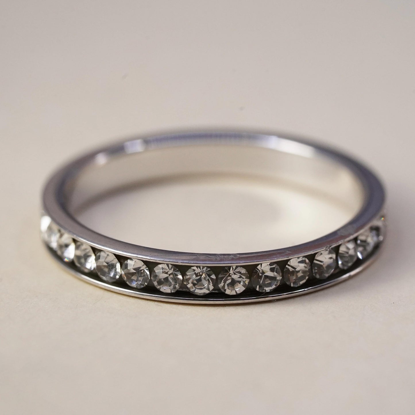 Size 10, vintage sterling 925 silver ring w/ cluster CZ, stackable wedding band