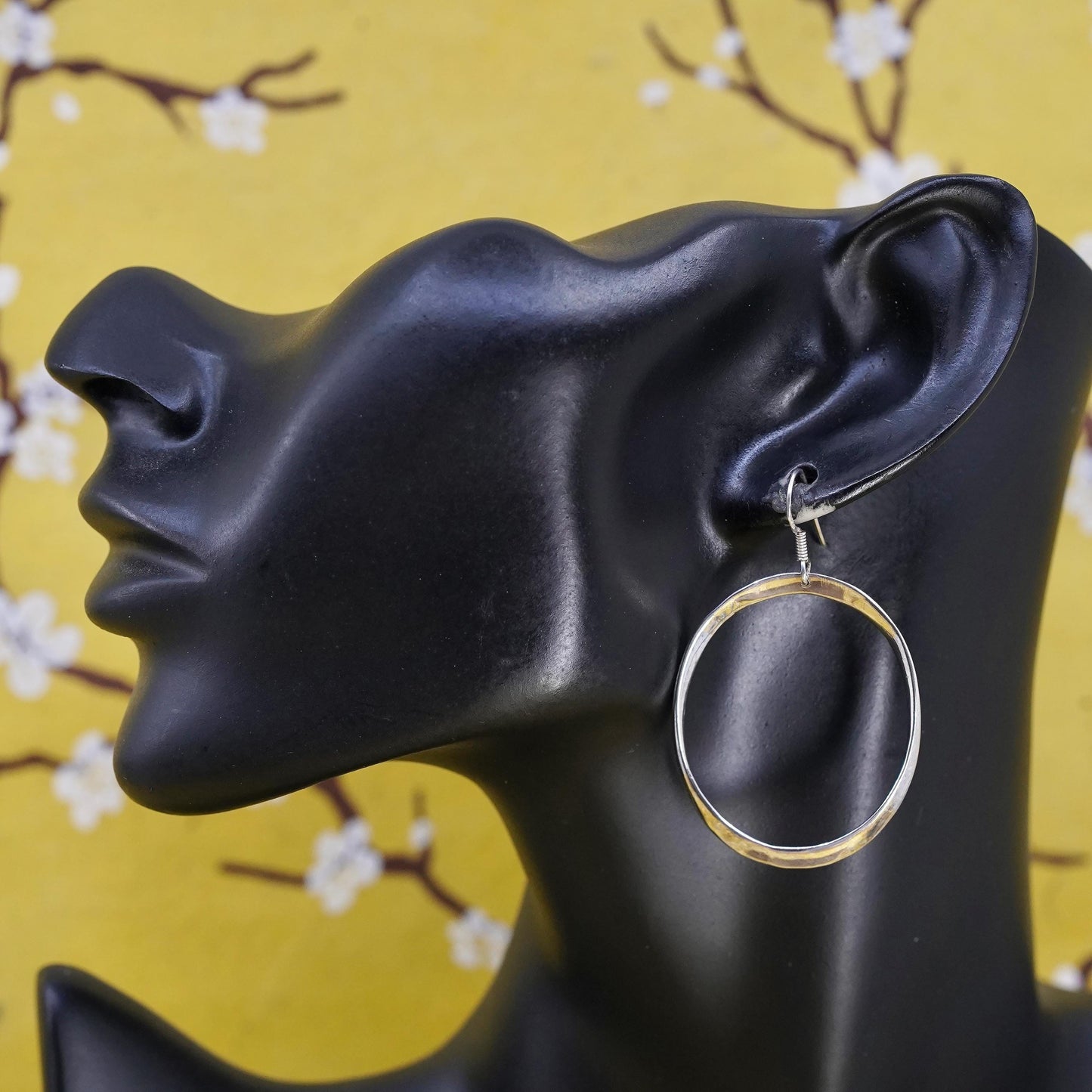 1.5", vintage Sterling silver handmade earrings, 925 oval twisted hoops