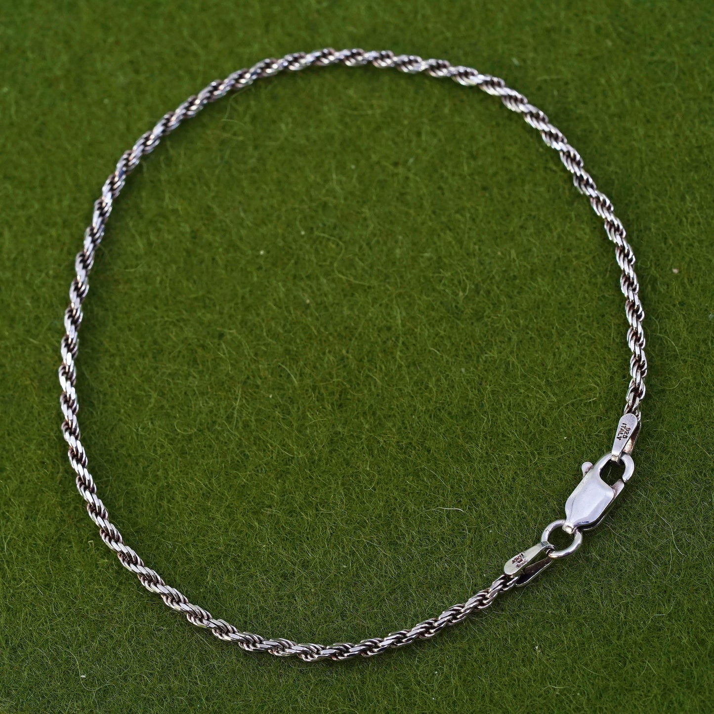 7.5", 2mm, Vintage sterling 925 silver Italy rope chain bracelet