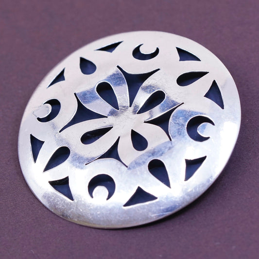 Vintage handmade sterling 925 silver circle brooch, stamped Mexico 925 TA-143