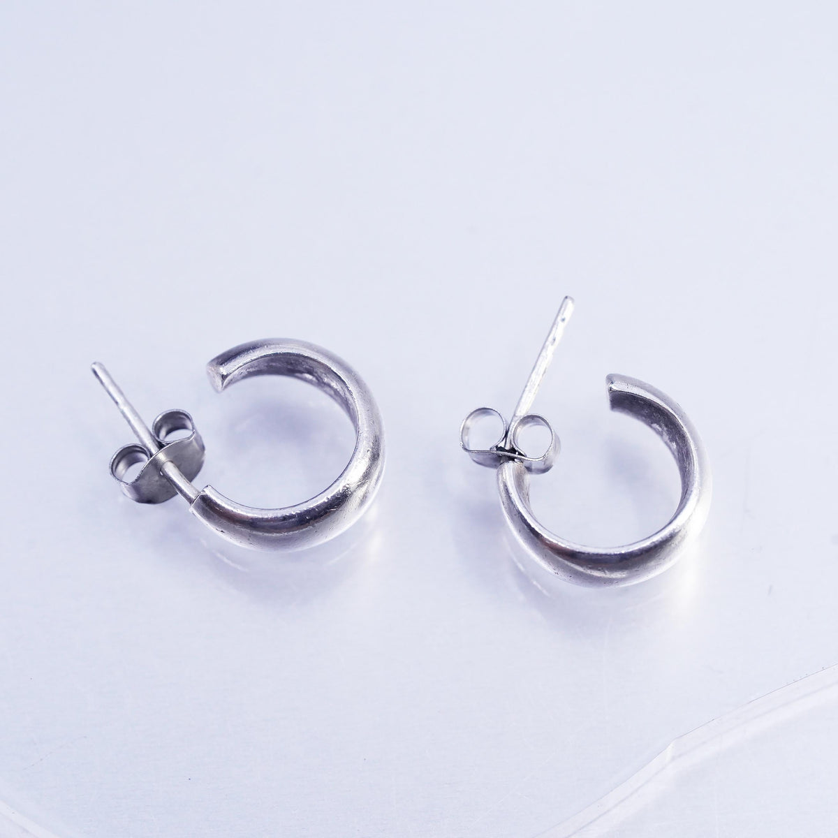 0.5", Vintage 925 Sterling Silver Handmade Hoop Earrings, 925 huggie studs