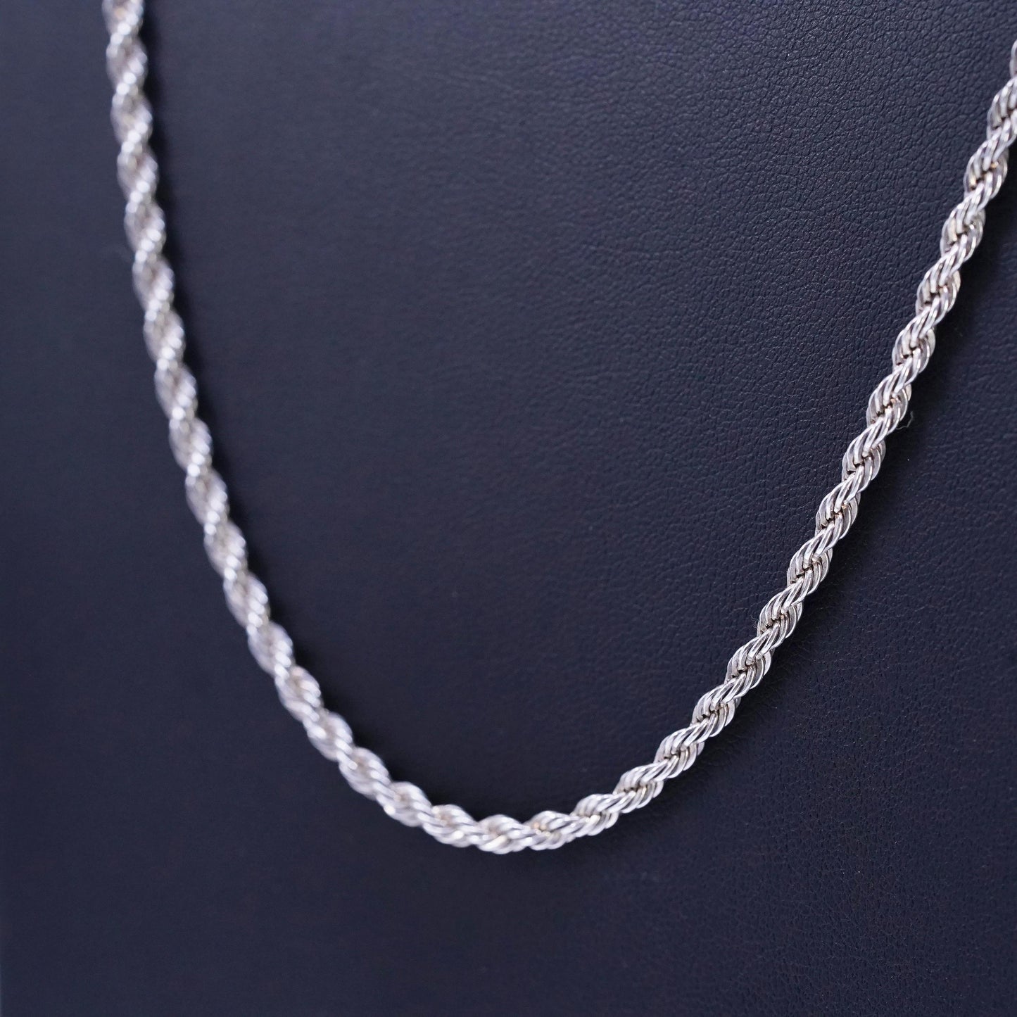 24" 3mm, vintage USA Sterling 925 silver rope chain necklace, stamped Sterling