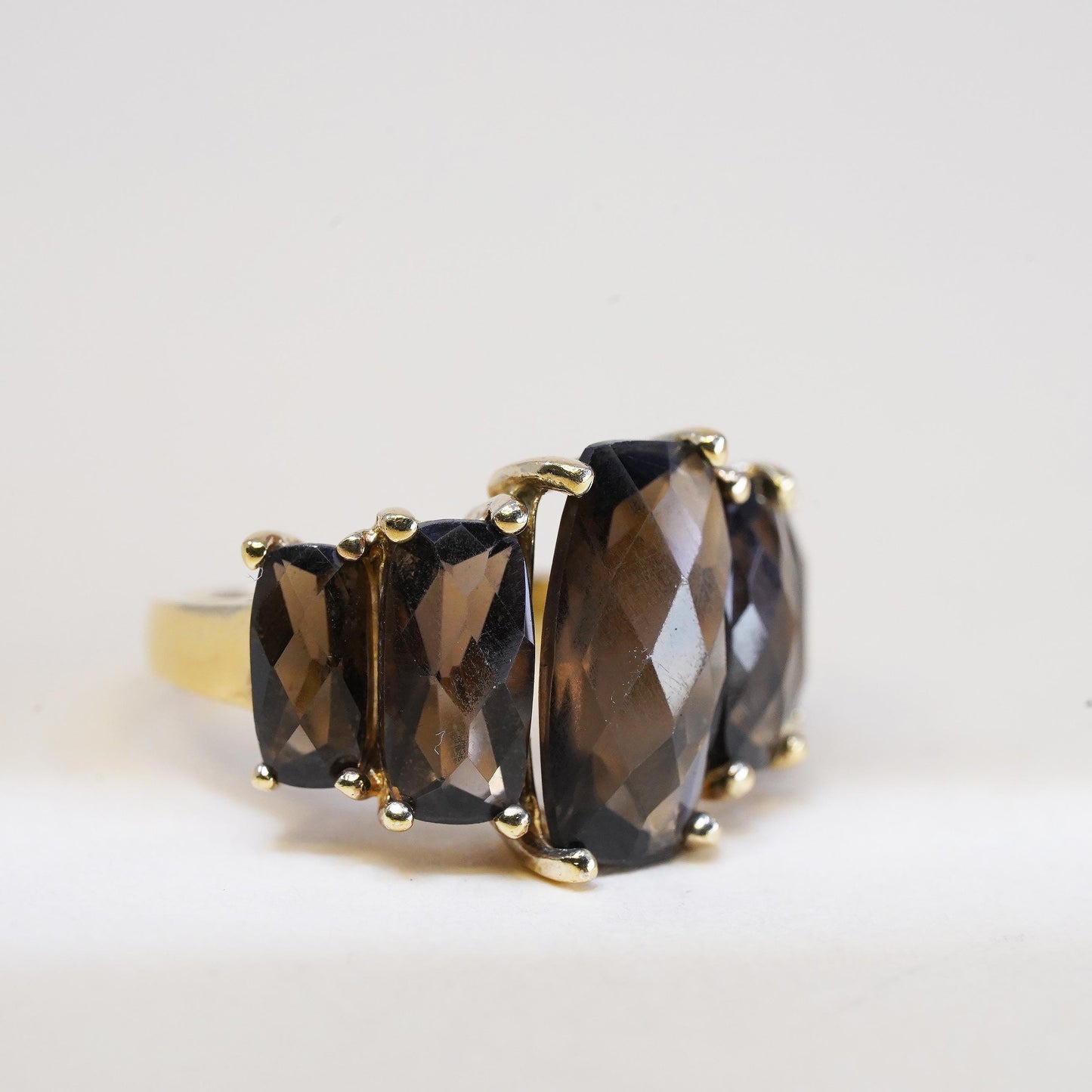 Size 6.25, Gold Plated 925 Sterling Silver Smoky Quartz Ring Cocktail Ring
