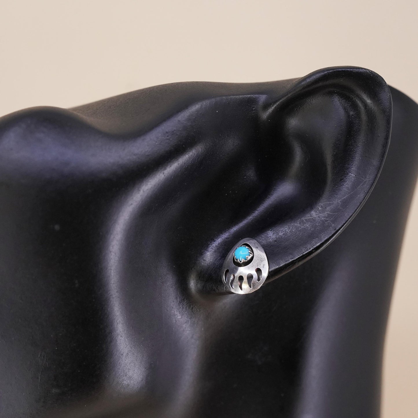 southwestern Sterling 925 silver bear paw stud with turquoise, single earring