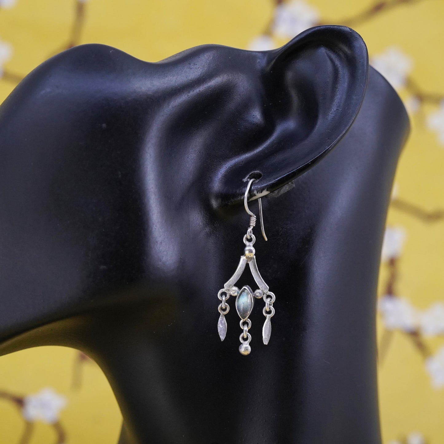 Vintage Sterling silver handmade earrings, 925 silver with moonstone dangles