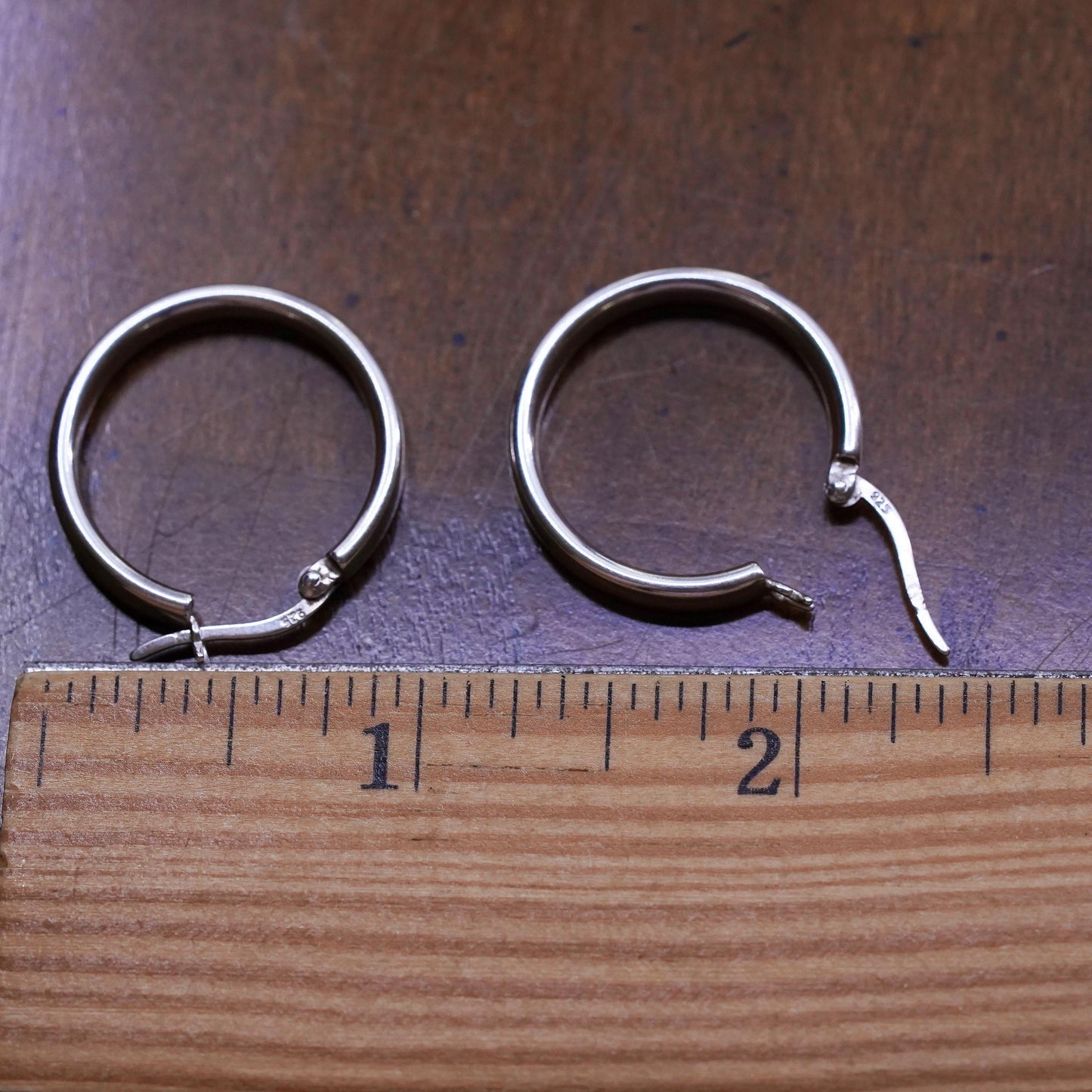 1" Vintage sterling silver bold loop earrings, textured primitive hoops