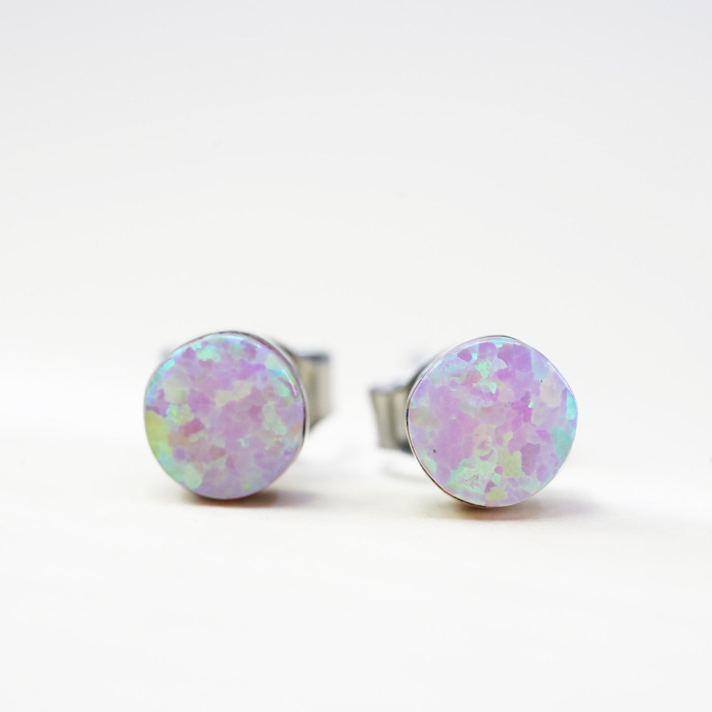 Vintage sterling silver handmade earrings, 925 studs with fire opal