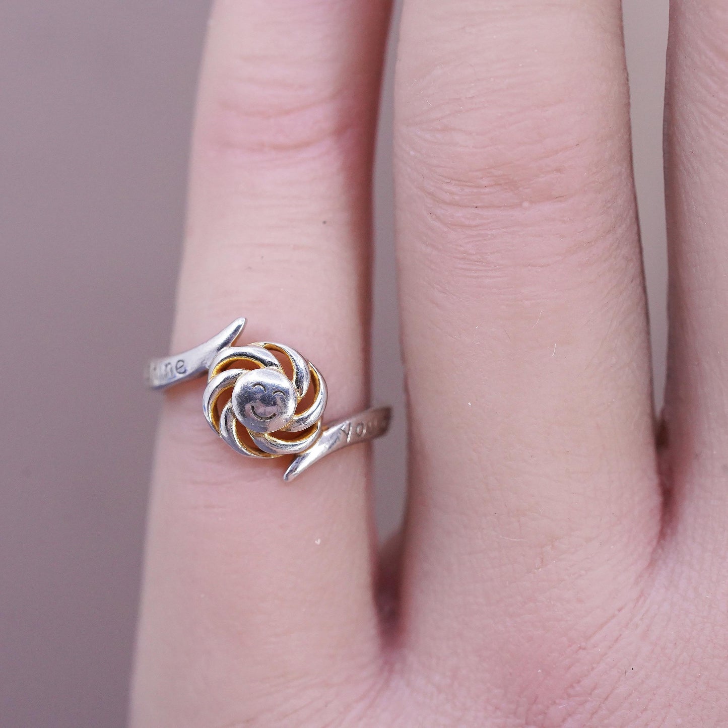 Size 4, vintage Sterling silver ring, 925 sun band “you are mine sunshine only