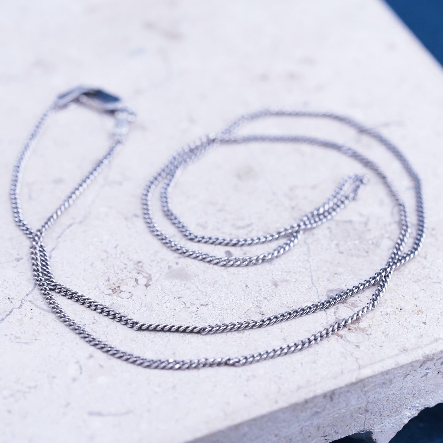 17", 1mm, vintage Italy Sterling silver necklace, 925 curb chain