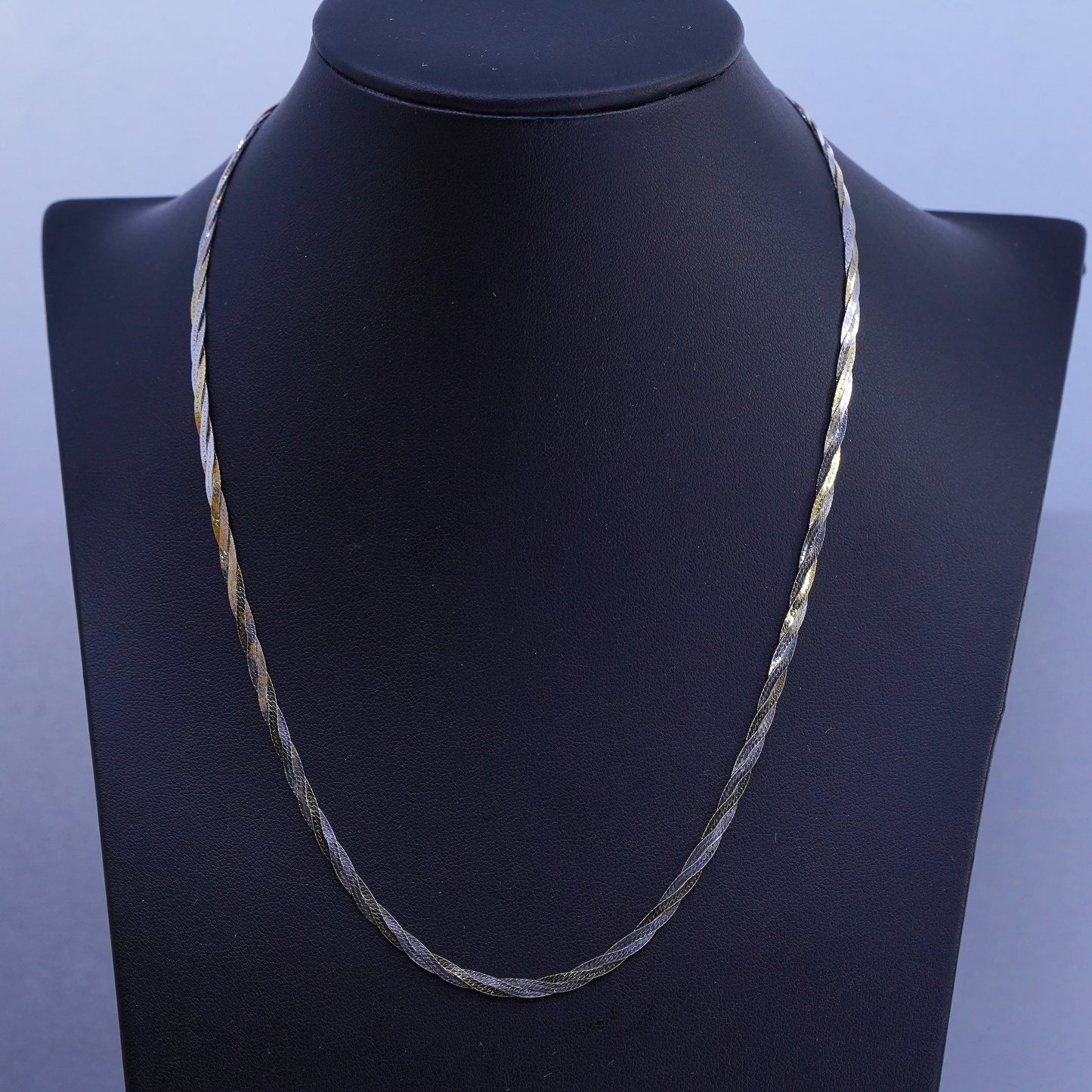18” 3mm, vintage Italy Sterling 925 silver woven braided herringbone necklace
