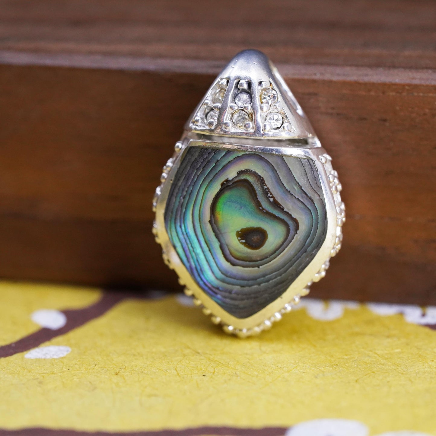 Vintage Sterling silver handmade abalone pendant, 925 photo locket with cz