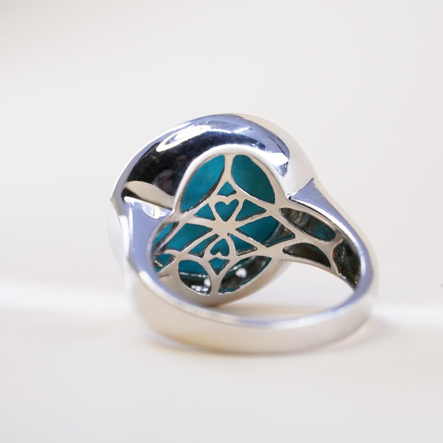 Size 7.25, Vintage sterling silver ring, statement 925 ring dome turquoise