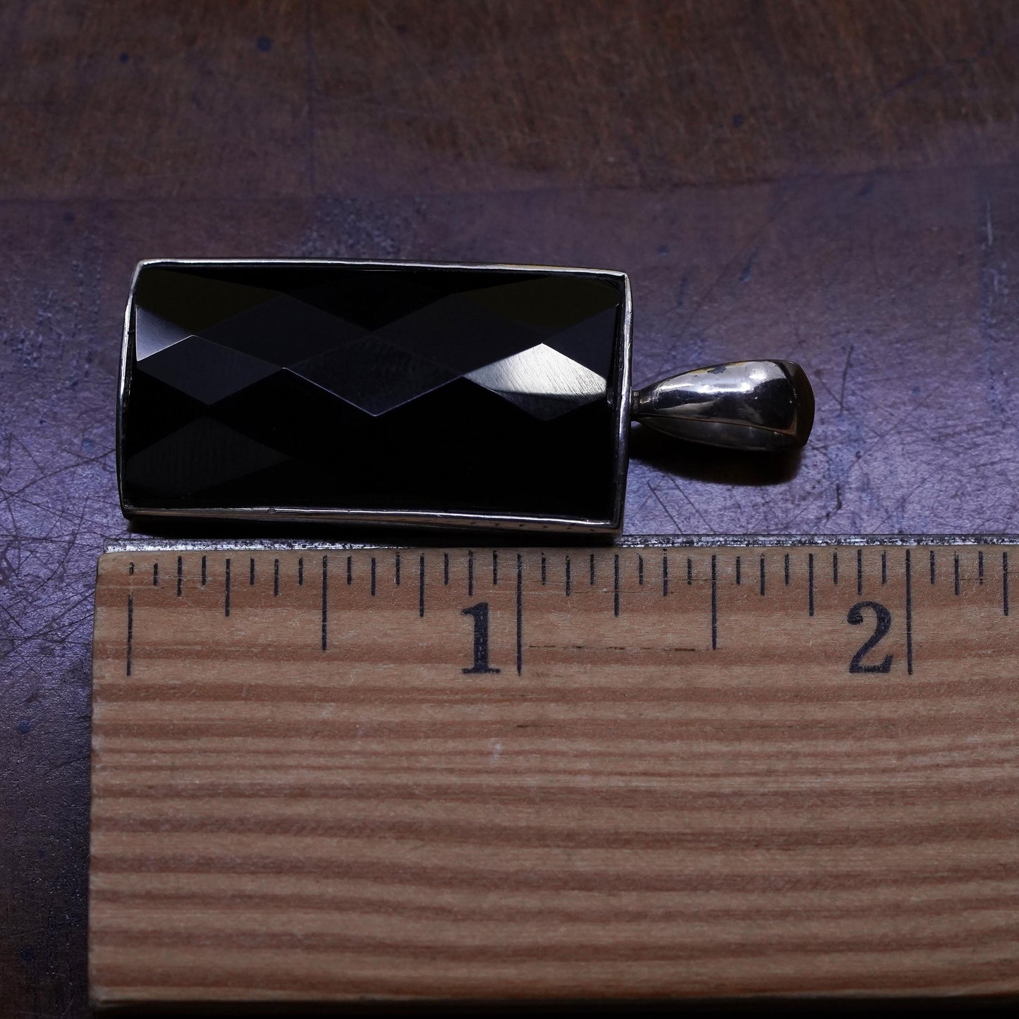 Vintage Sterling 925 silver handmade pendant with checkerboard obsidian