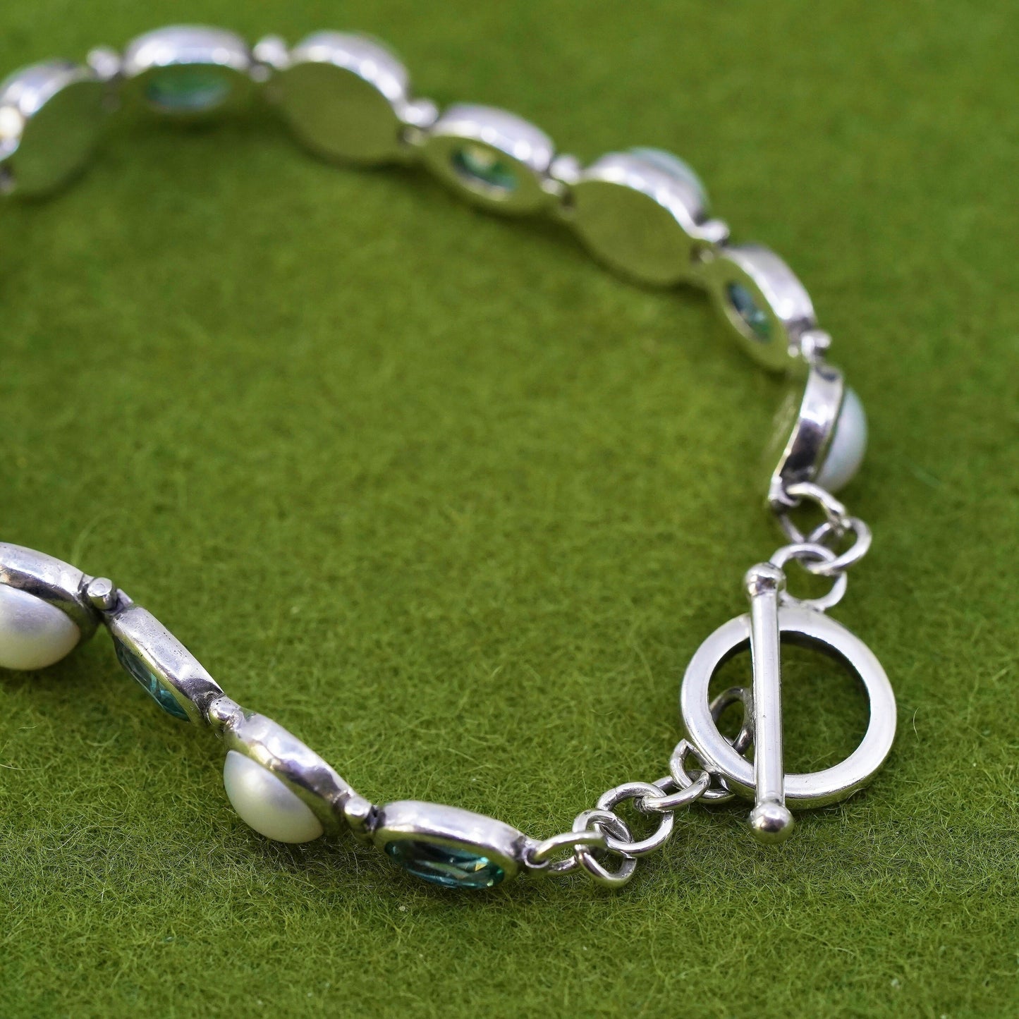 6.75", Vintage JCD Sterling silver tennis bracelet, 925 chain with topaz pearl