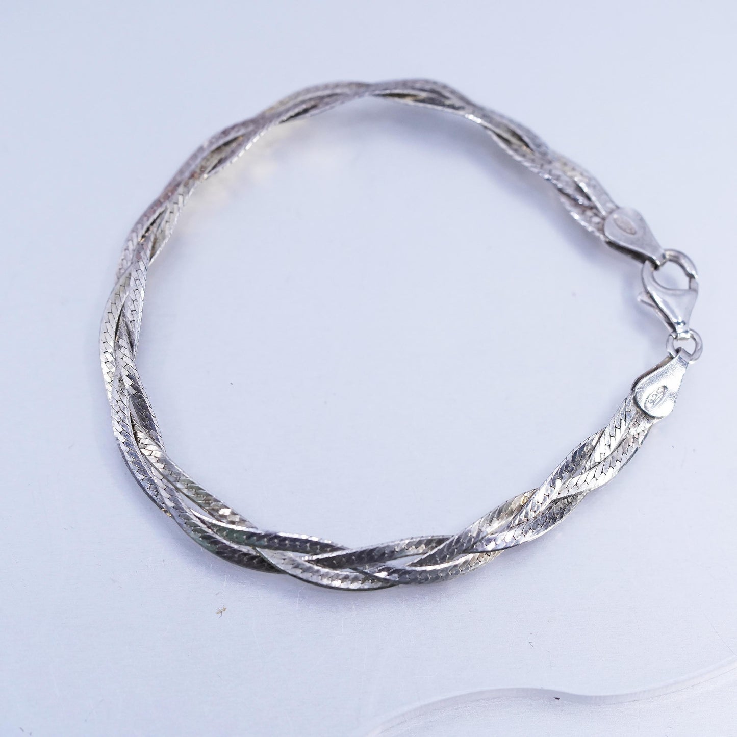 6.75" Italian Sterling 925 silver bracelet, woven braided herringbone chain