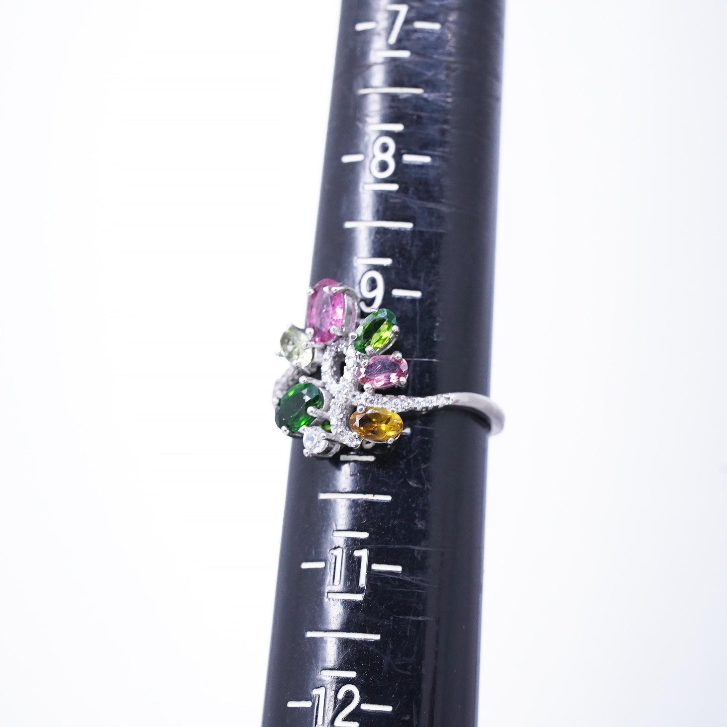 size 9.75, 925 Sterling Silver Ring, Garnet Peridot Citrine CZ Cocktail Ring