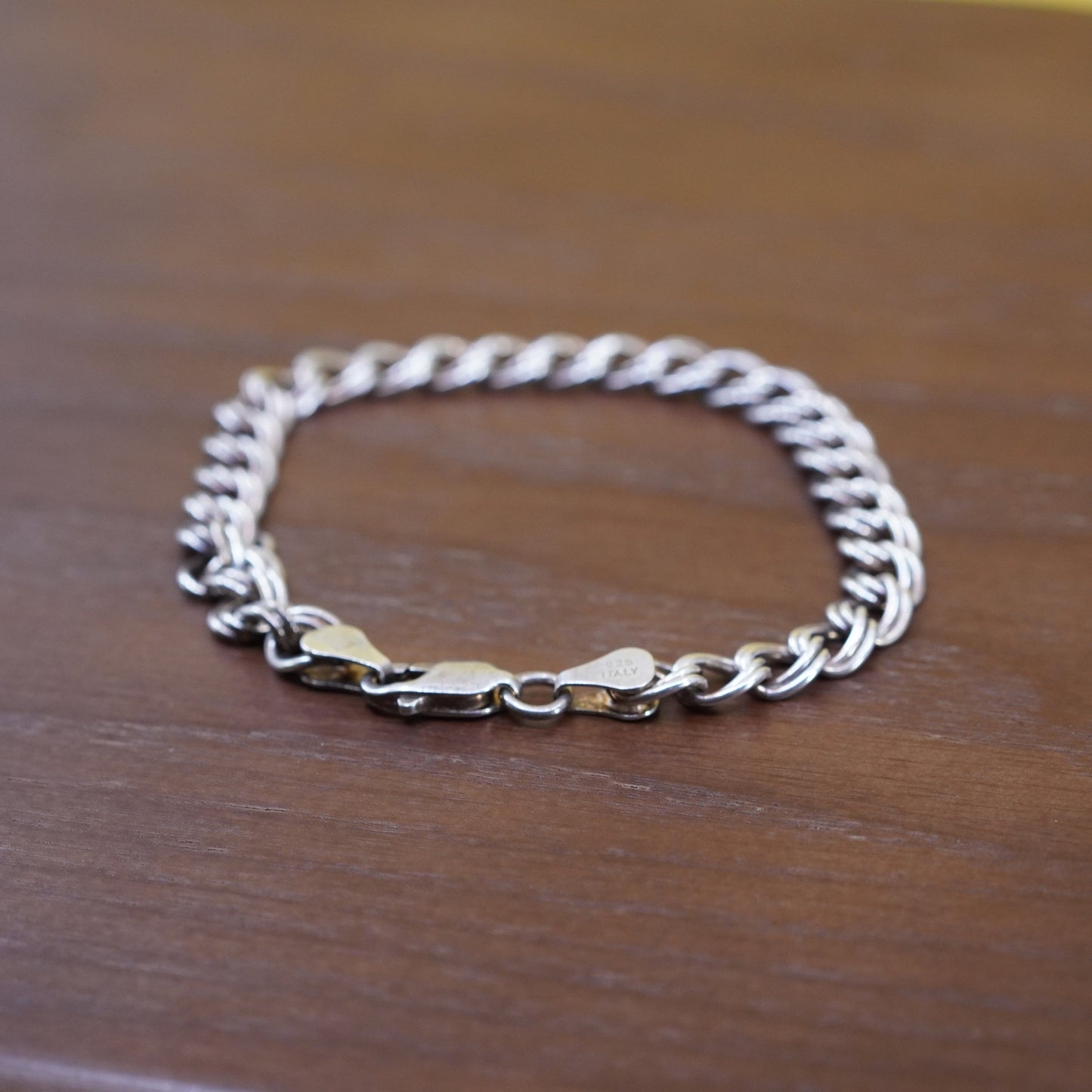 7.5”, vintage Sterling silver handmade double curb bracelet, 925 charm chain