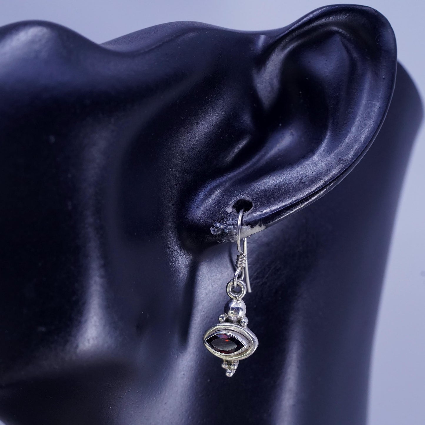 Vintage sterling 925 silver handmade earrings with garnet and beads