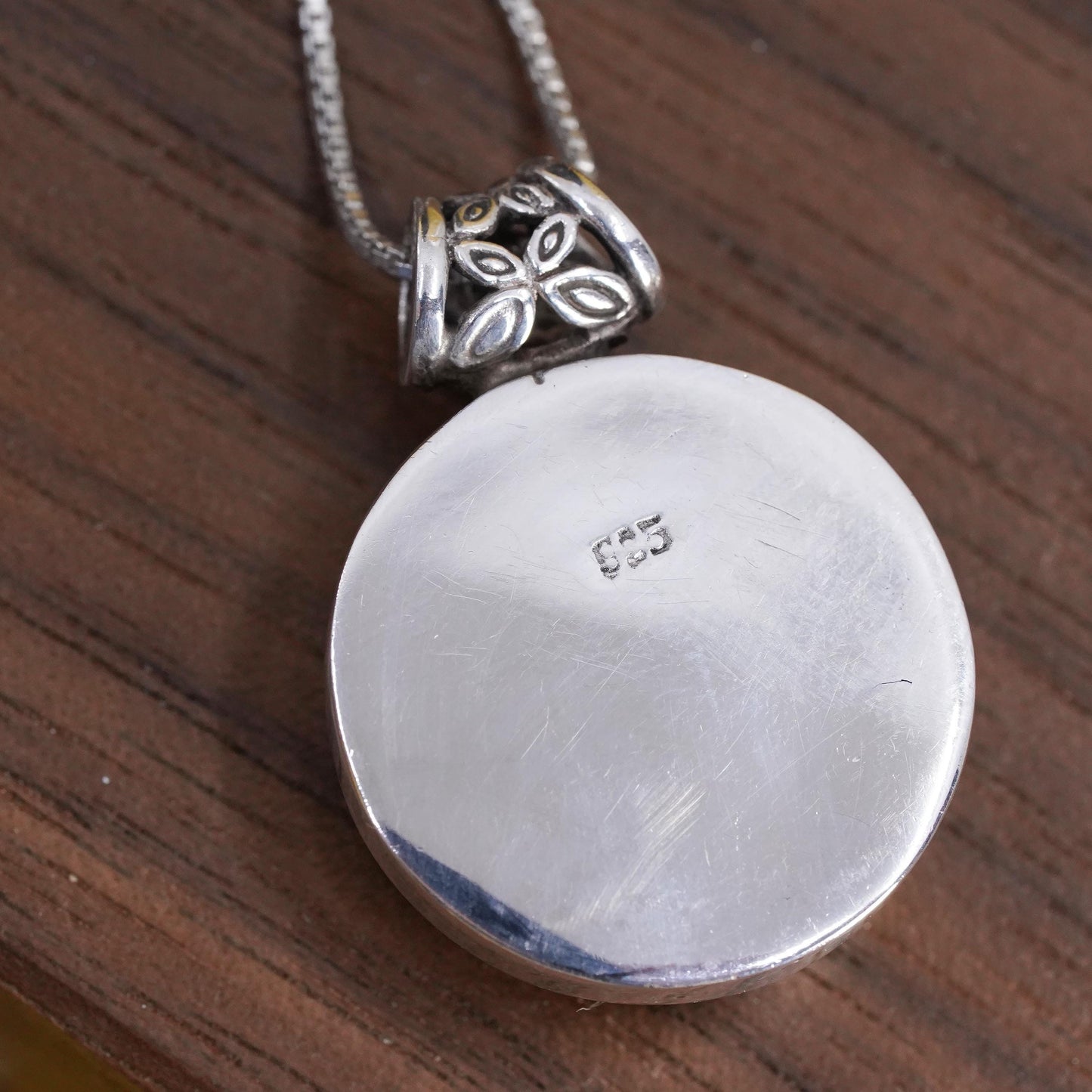 18" Sterling 925 Silver Blue Enamel Mandala Pendant Necklace, Gold Washed, Boho
