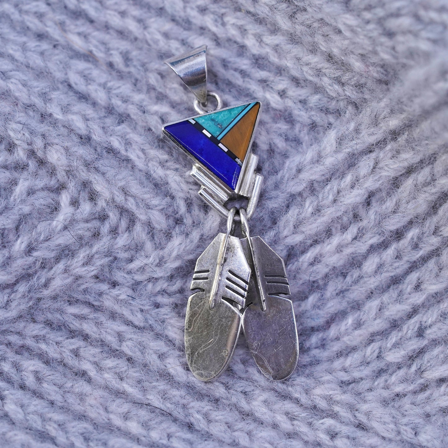 Native American Zuni Sterling 925 silver Duran Gasper Turquoise Pendant feather