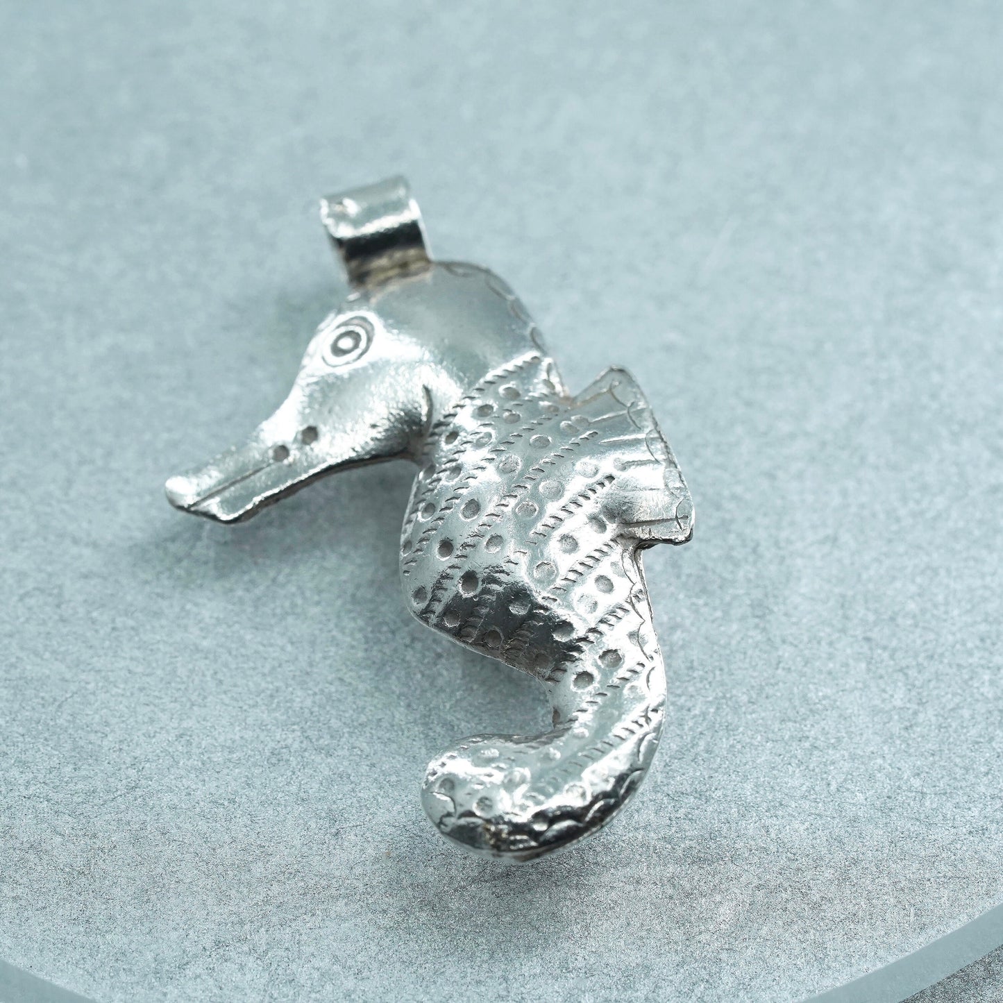 Vintage Sterling 925 silver handmade textured 925 seahorse pendant