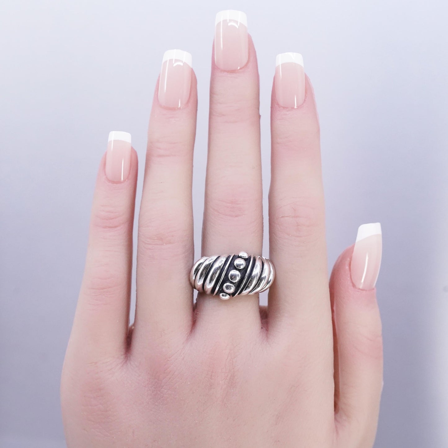 Size 8.25, Silpada Sterling 925 Silver Beaded Dot Swirl Dome Band Ring Retired