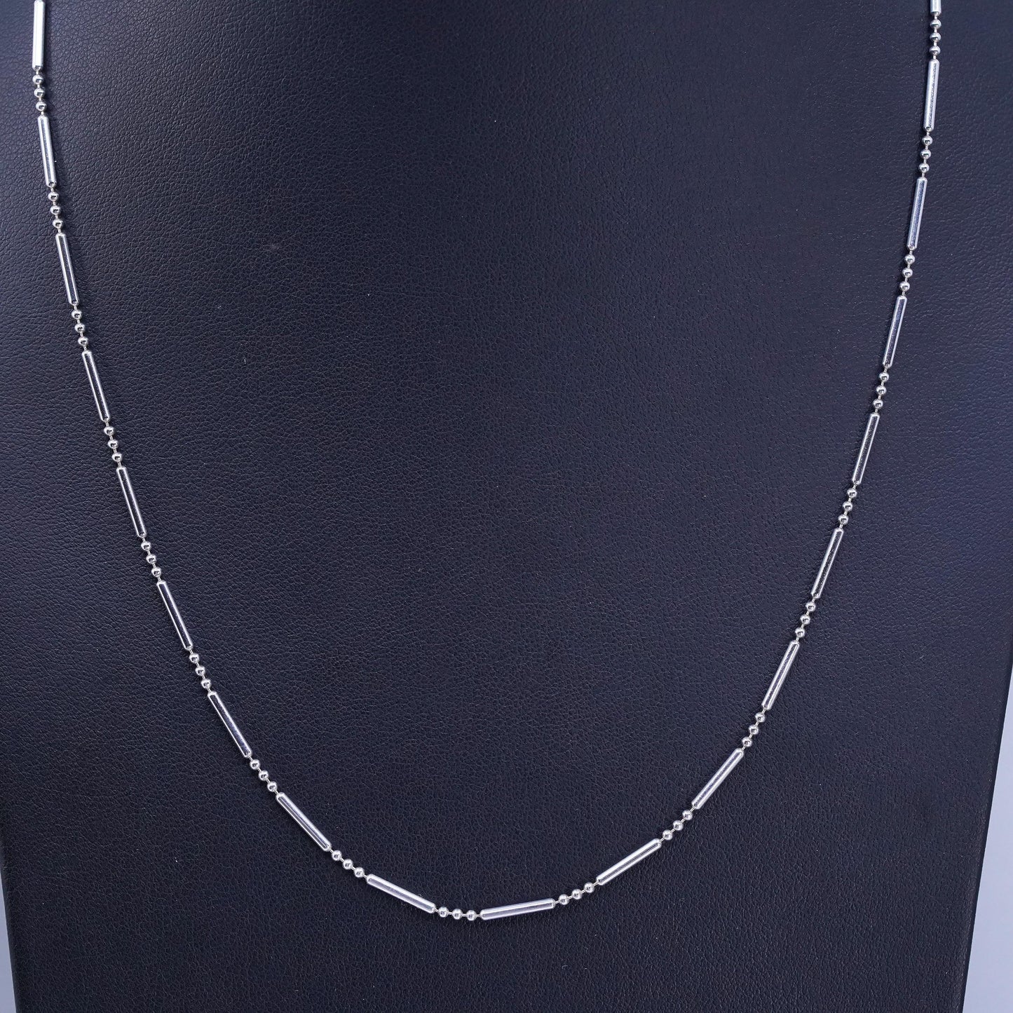 20” 1mm, vintage Italy Sterling 925 silver bar bead chain necklace
