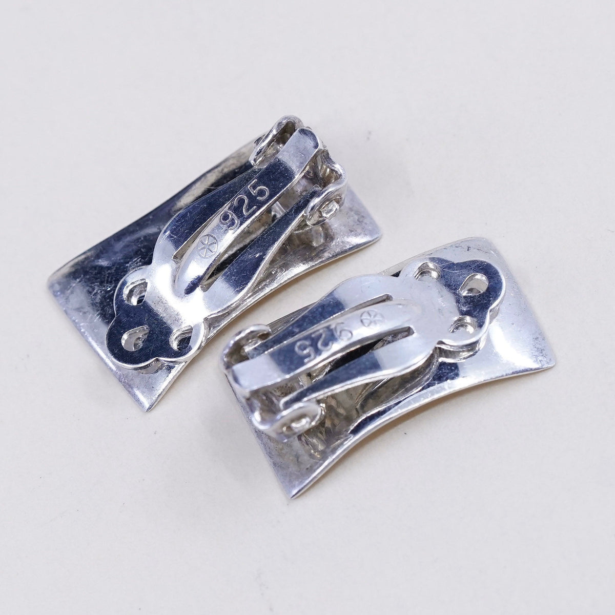 vtg Modern Sterling silver clip on, 925 inspiration earrings embossed “imagine”