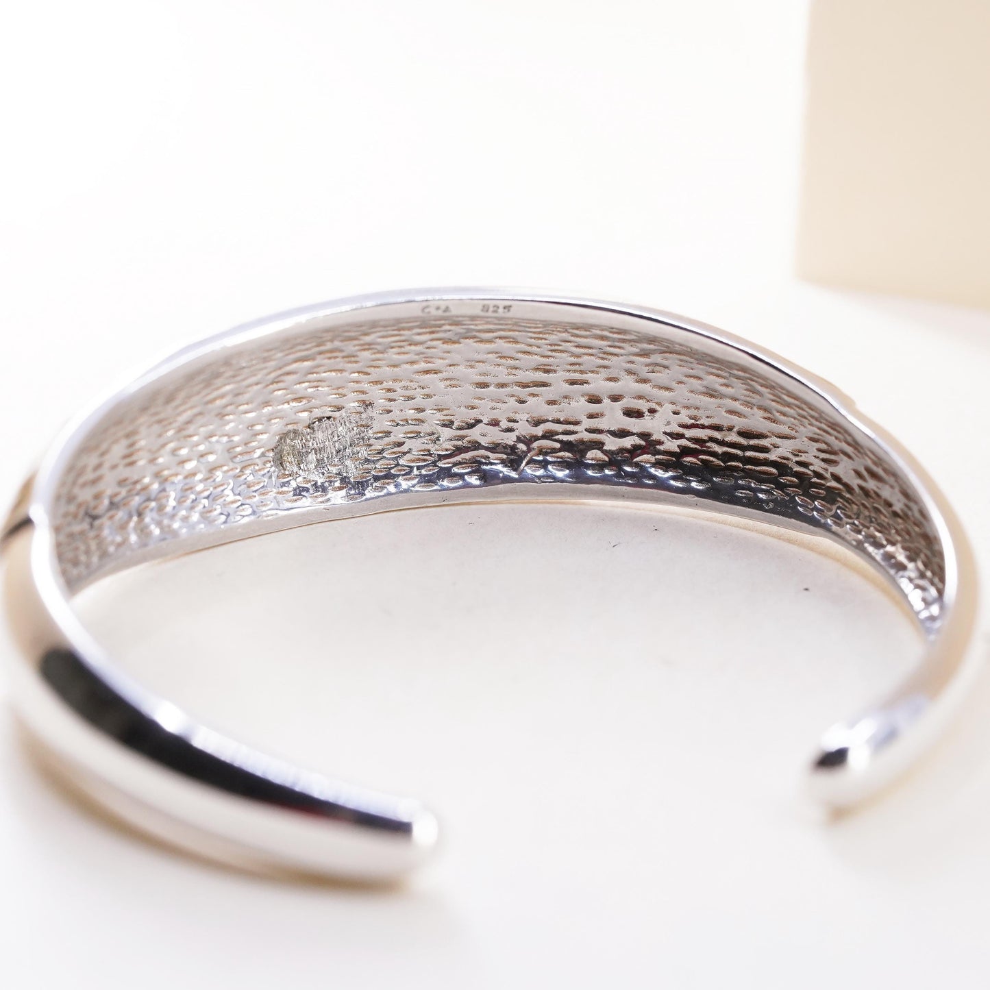 6.75", VTG Sign Italy CA 925 Sterling Leopard zebra Stripe Enamel cuff Bracelet