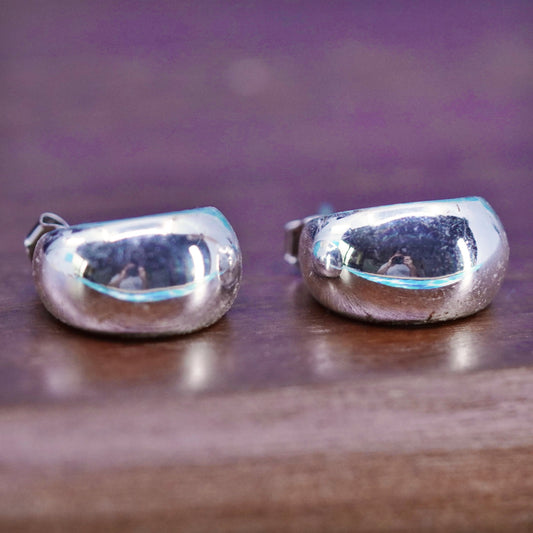 0.5”, Vintage Sterling silver handmade earrings, moon shaped 925 Huggie studs