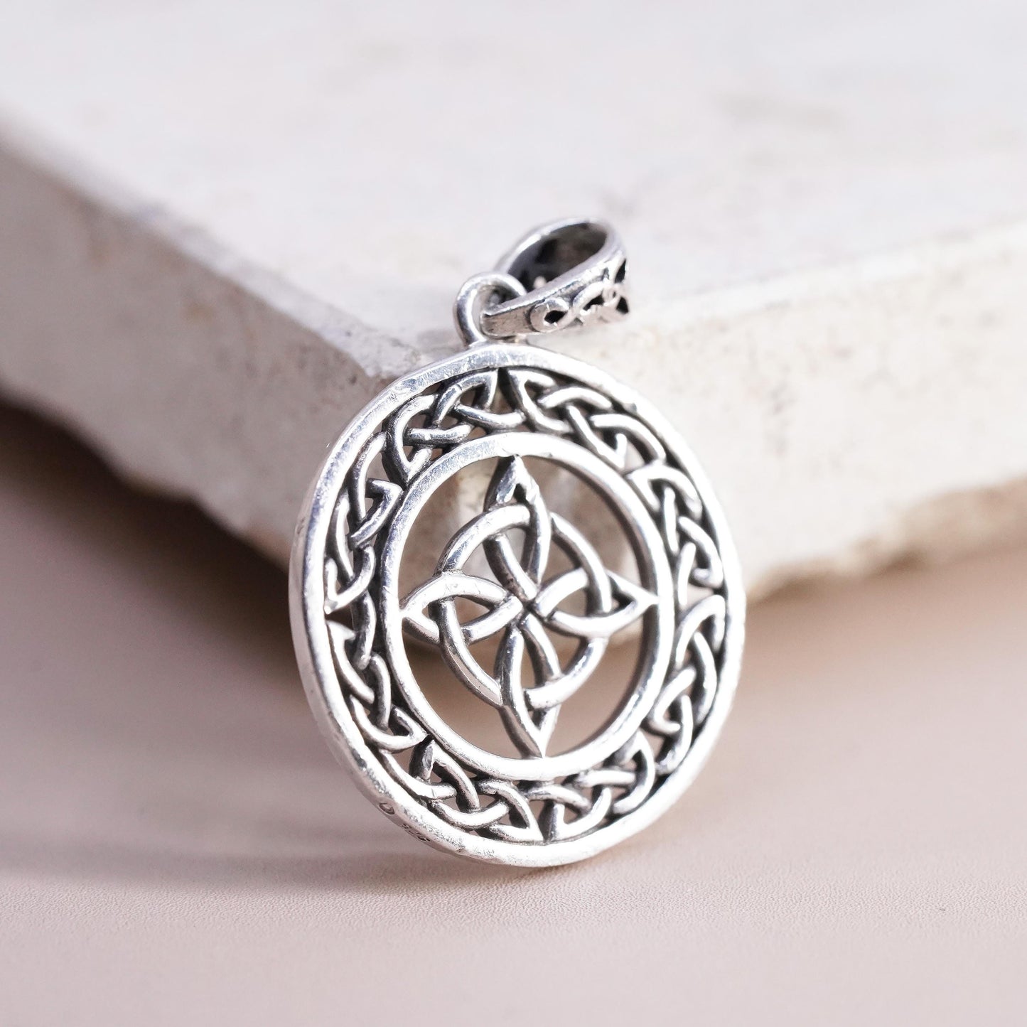 Irish Sterling silver handmade pendant, 925 Celtic knot circle charm