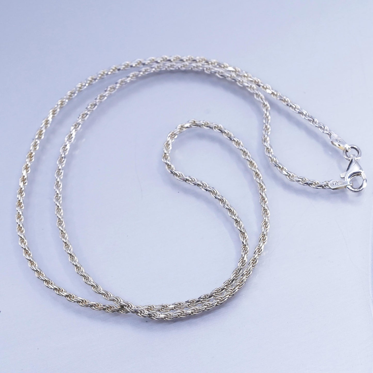 18” 2mm, vintage Italian Sterling 925 silver Singapore rope chain necklace