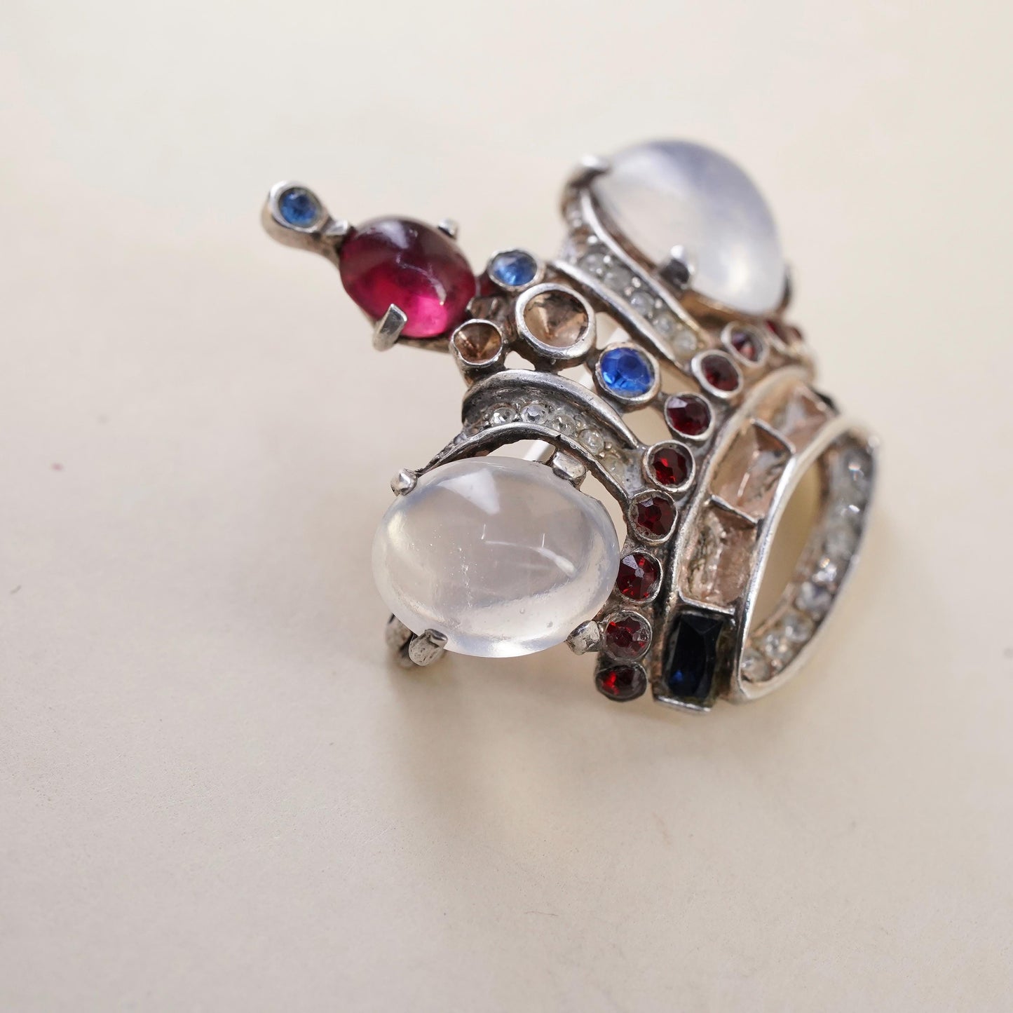 Trifari Alfred Philippe Sterling Silver Brooch 1942 Moonstone Royal Crown Pin