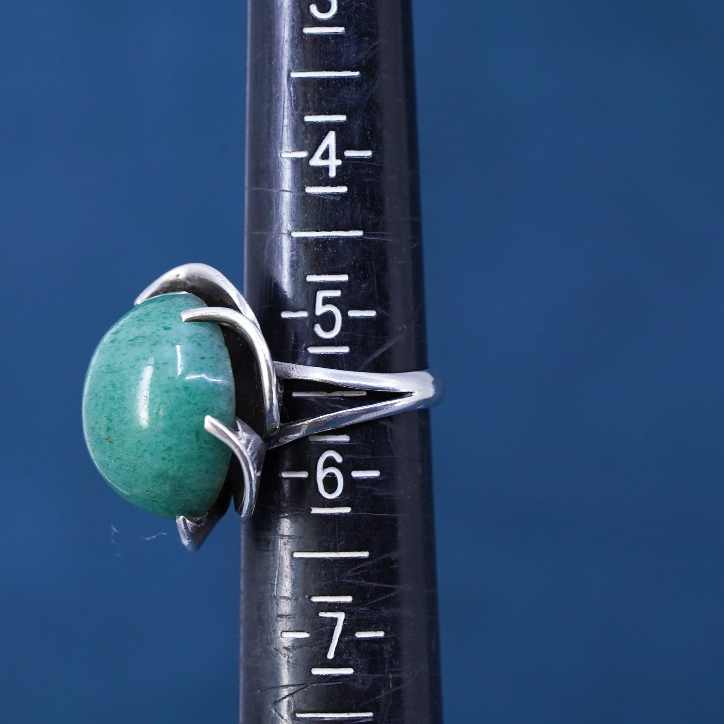 Size 5.5, vintage southwestern SP sterling 925 silver handmade crown ring jade