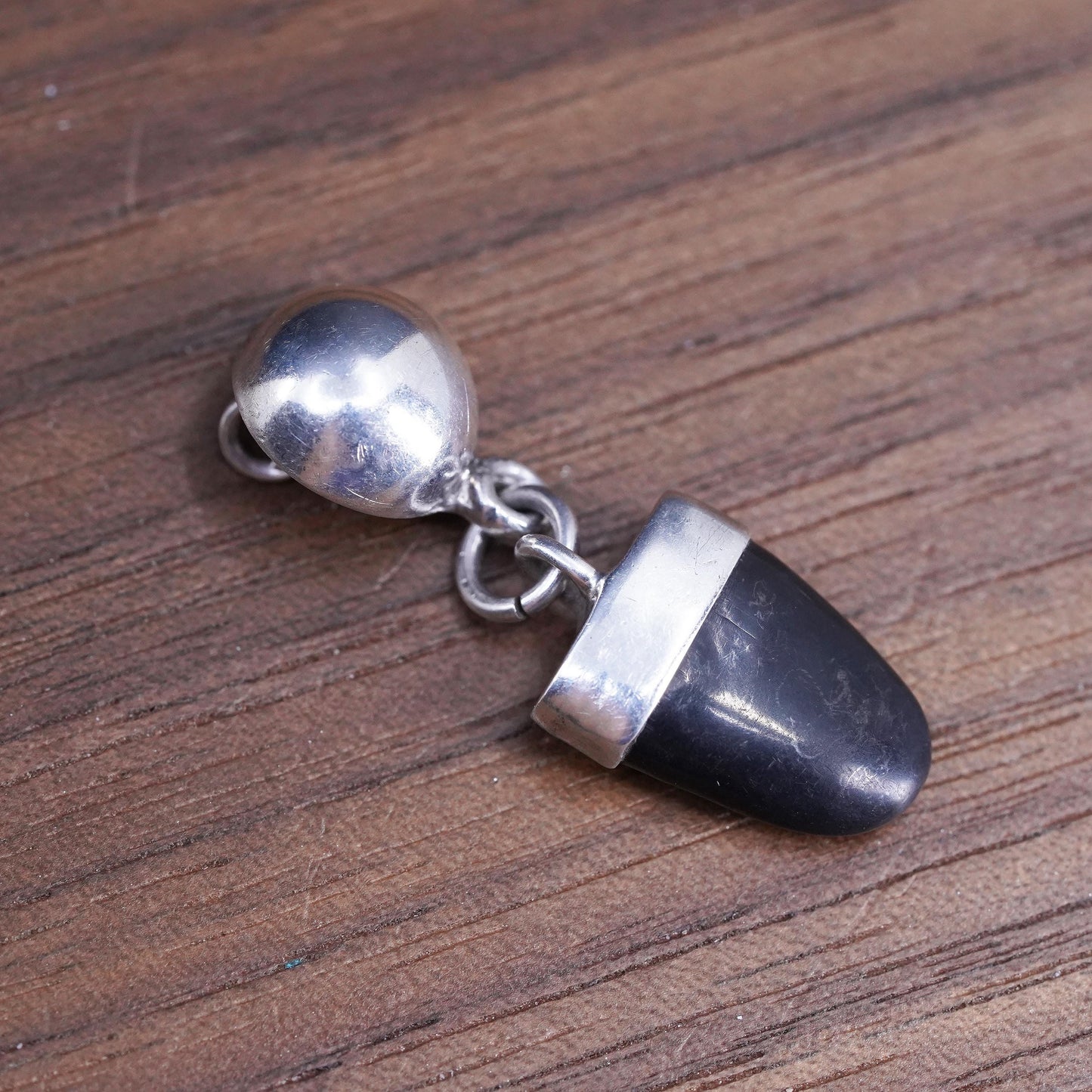 Vintage Mexican Sterling 925 silver handmade pendant with onyx