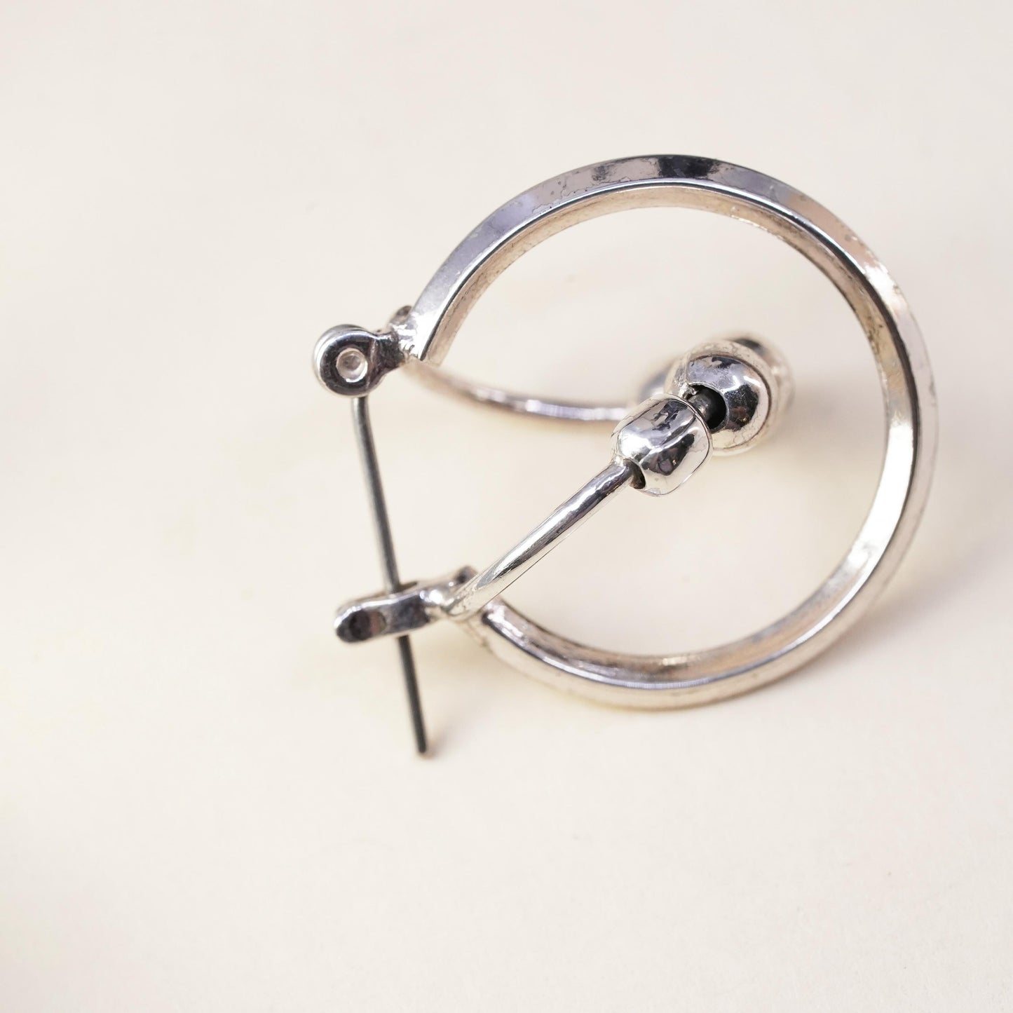 0.75", Vintage sterling silver loop single earring, entwinted hoop with beads