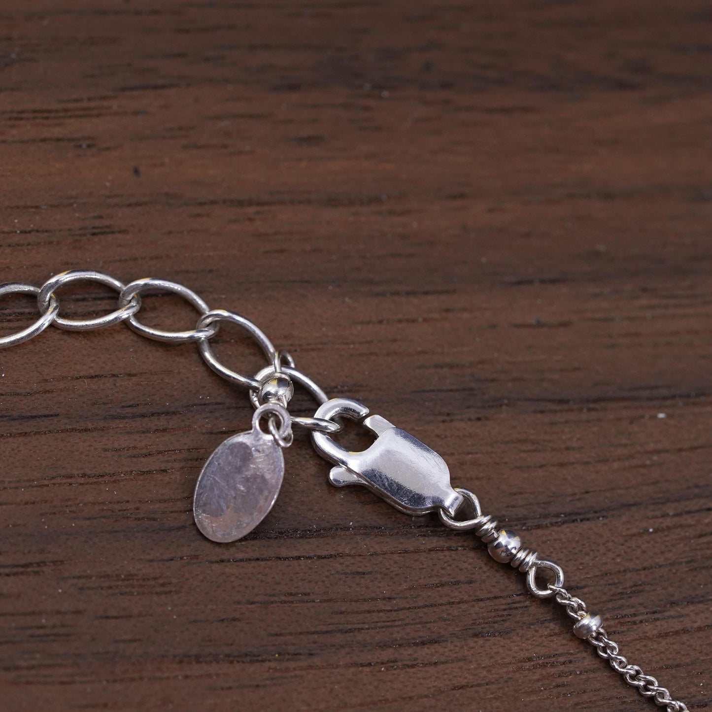 16+1”, Sterling silver necklace, 925 curb chain with beads and pearl pendants