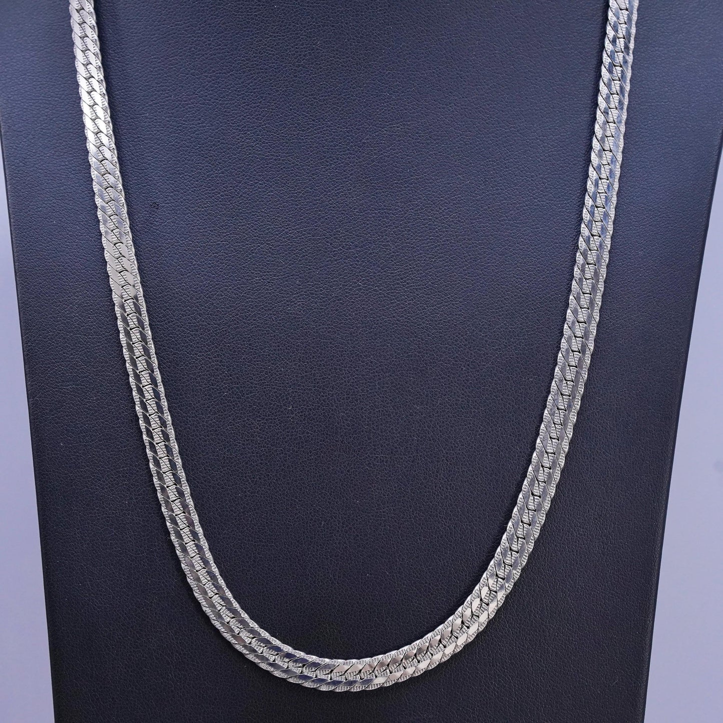 24", vintage Sterling silver handmade necklace, flatten textured 925 curb chain