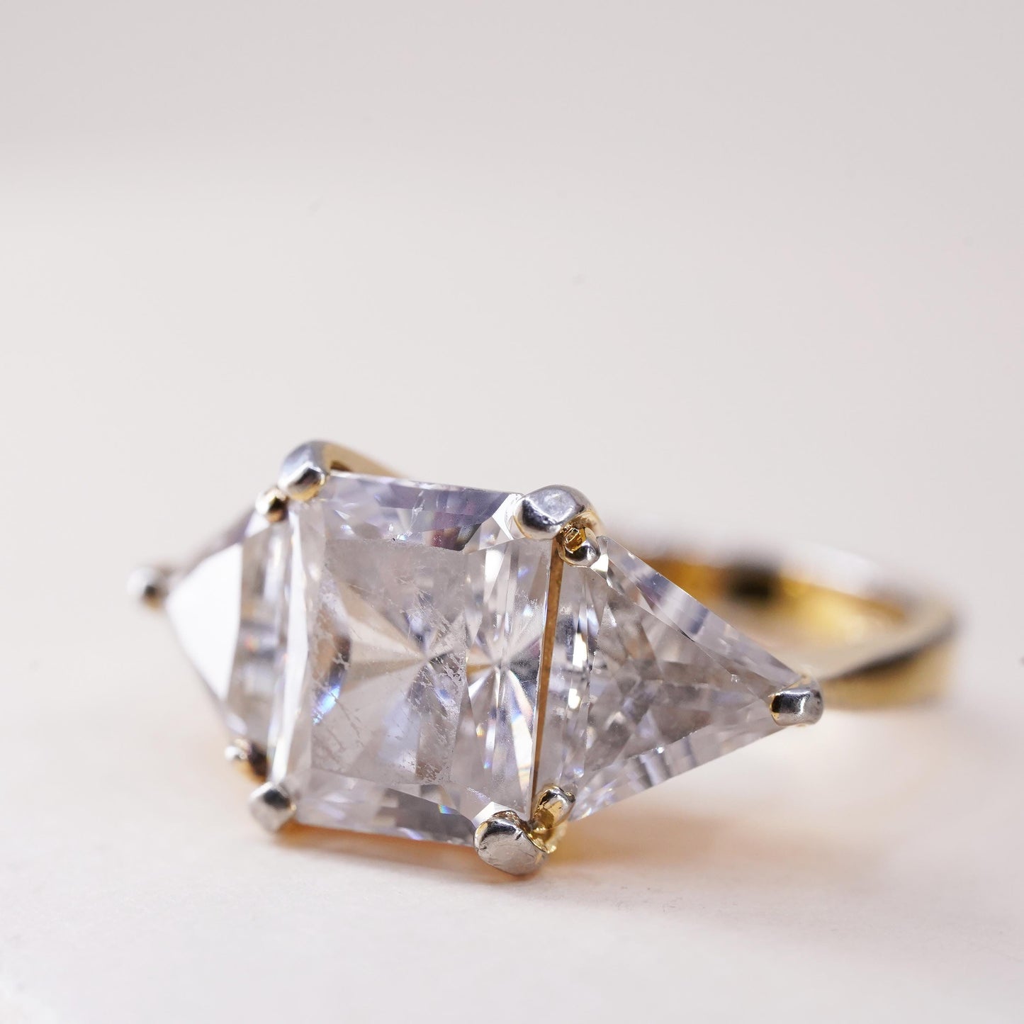 Size 6.25, Vintage gold over sterling silver CZ ring, 925 statement, ring