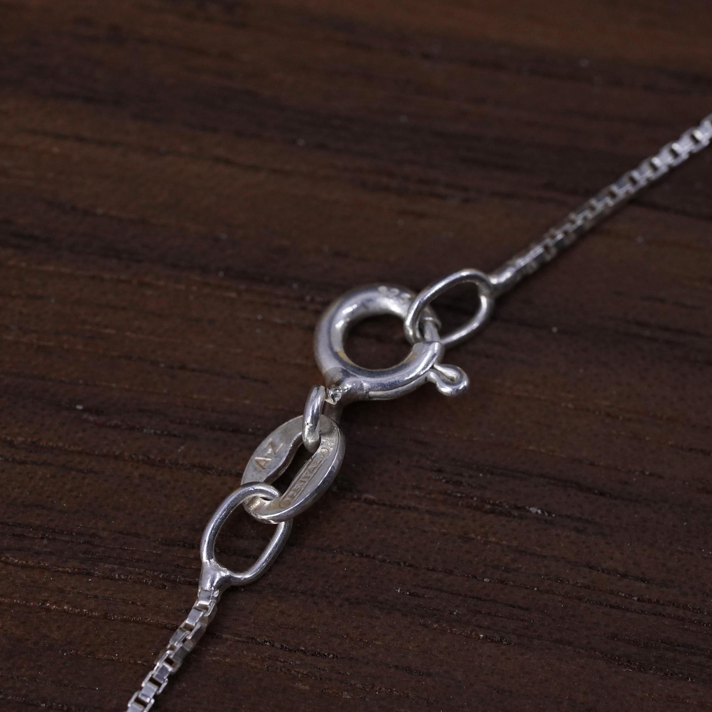 16”, Vintage Sterling silver necklace, 925 box chain oval blue topaz pendant