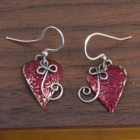 VTG Sterling silver handmade earrings, 925 Hammered disc swirly sprial dangles