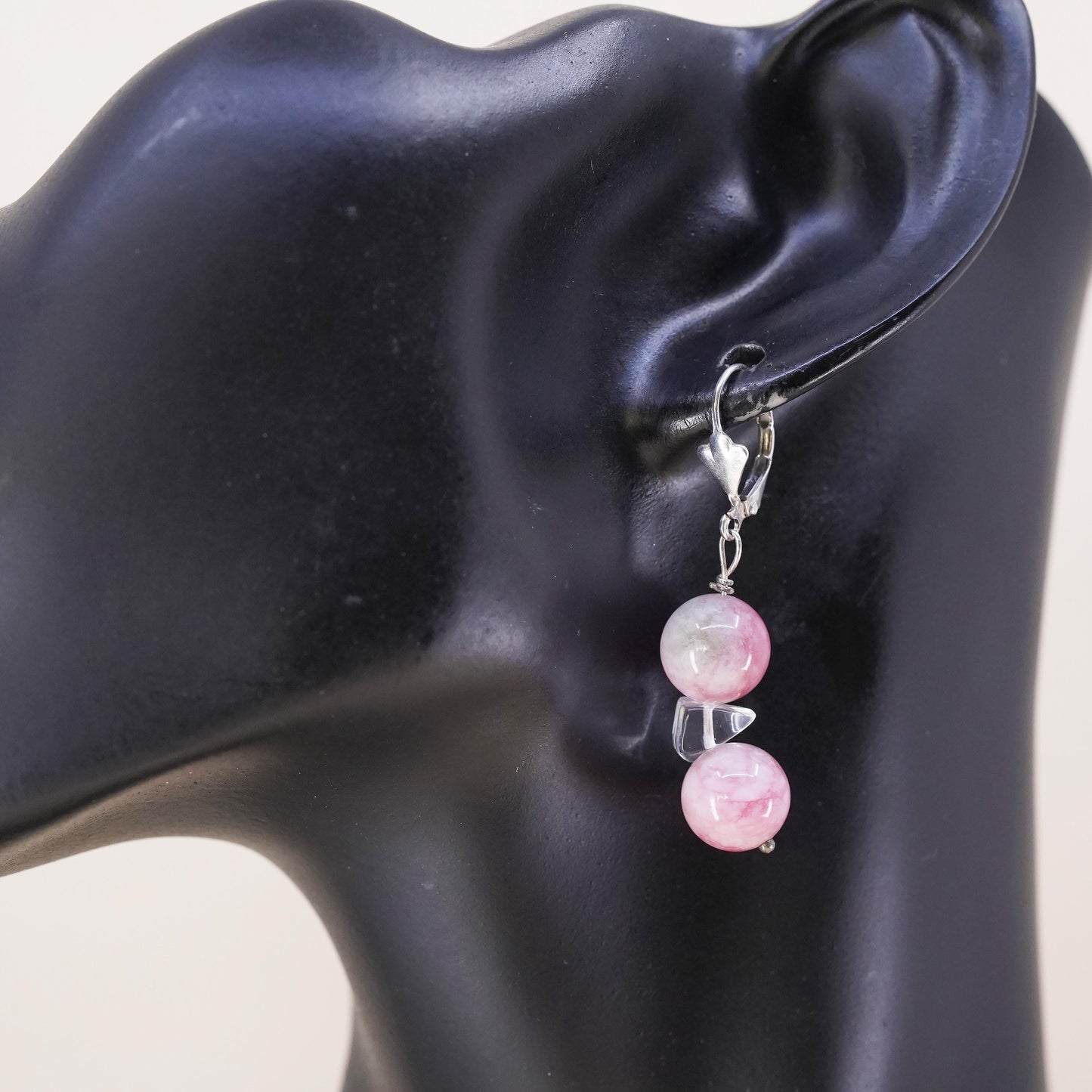 Southwestern sterling silver 925 handmade single earring with pink quartz bead