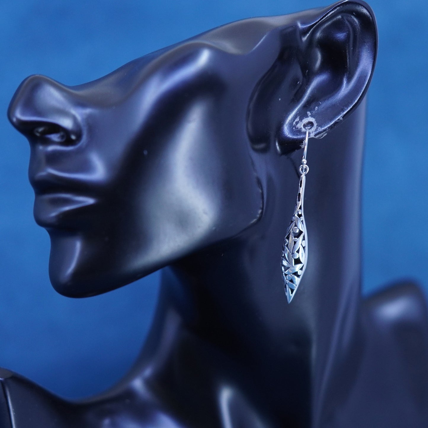 sterling silver handmade earrings, 925 filigree marquise shaped teardrop drop
